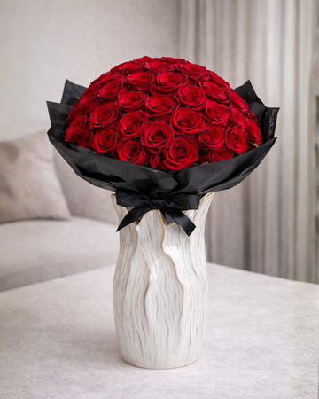 50 Rosas Rojas Con Jarrón de Autor