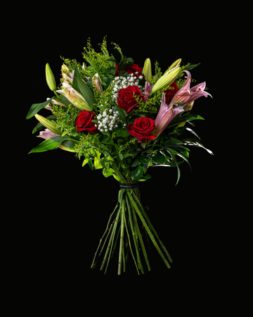Bouquet Lilium Rosa y Rosas Rojas